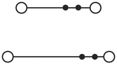 L'image montre deux lignes horizontales avec des cercles à leurs extrémités. La ligne supérieure comporte deux cercles supplémentaires le long de la ligne, plus proches du centre.