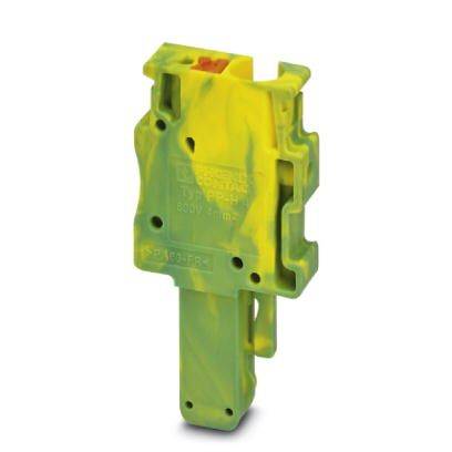 Porte-fusible en plastique jaune-vert, composant de coffret électrique destiné à la protection des composants électroniques, équipé d'un interrupteur rouge.