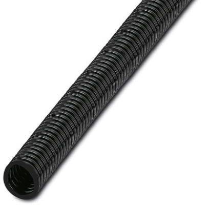 Gaine ondulée en plastique noir, flexible, utilisée pour l'organisation des câbles ou la protection des câbles et des fils.