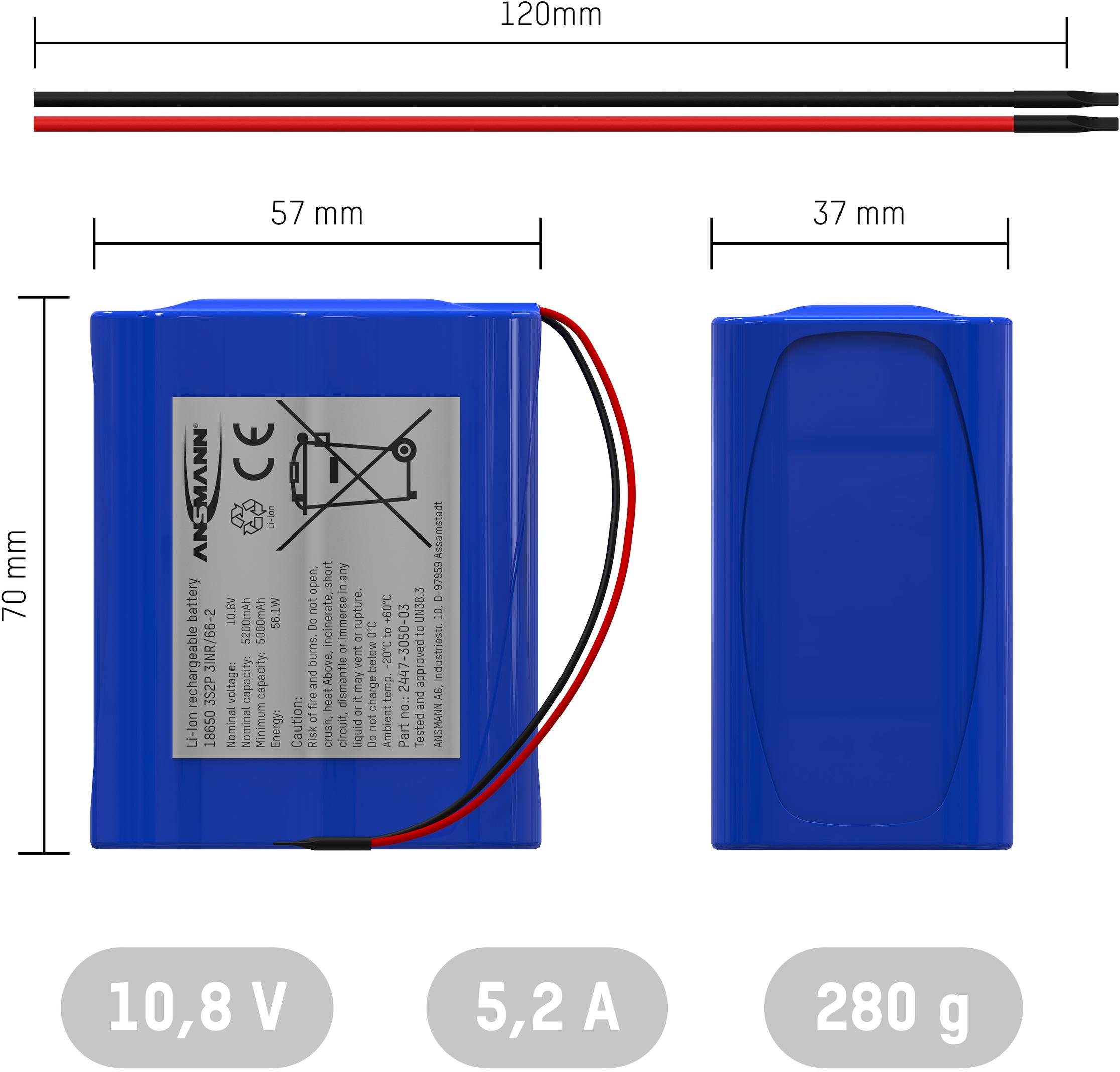 Pack de piles rechargeables 6x 18650 Li-Ion Ansmann 2447-3050-03 11.1 V 5200 mAh