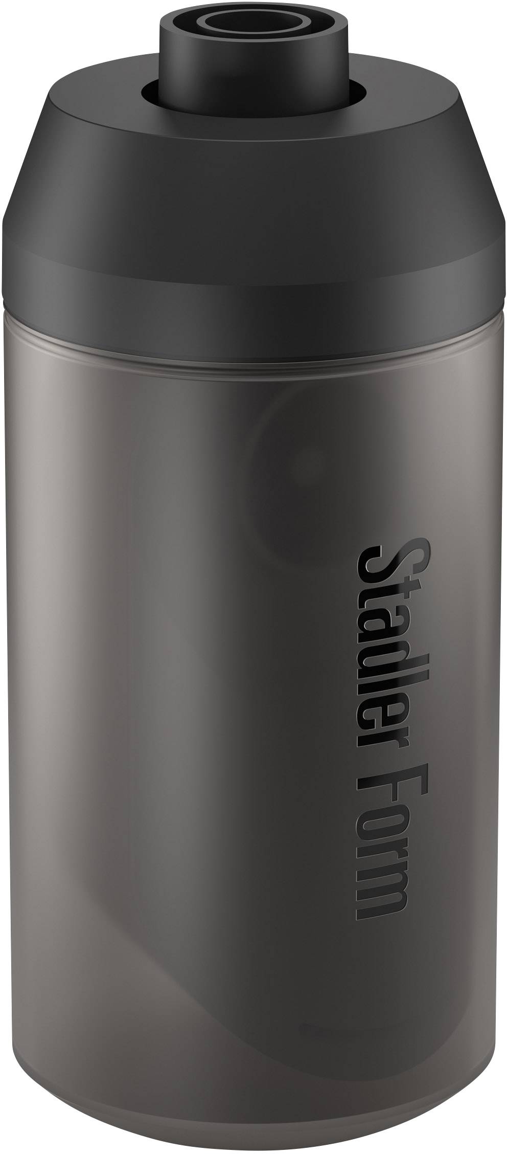 Filtre à eau gris avec un couvercle noir portant l'inscription 'Stadler Form' verticalement le long du côté.