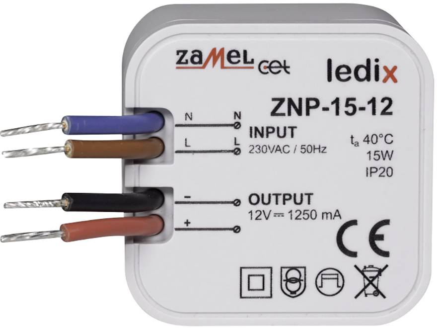 Zamel ZNP-15-12 Driver de LED à tension constante 15 W 1.25 A 12 V/DC surtention 1 pc(s)