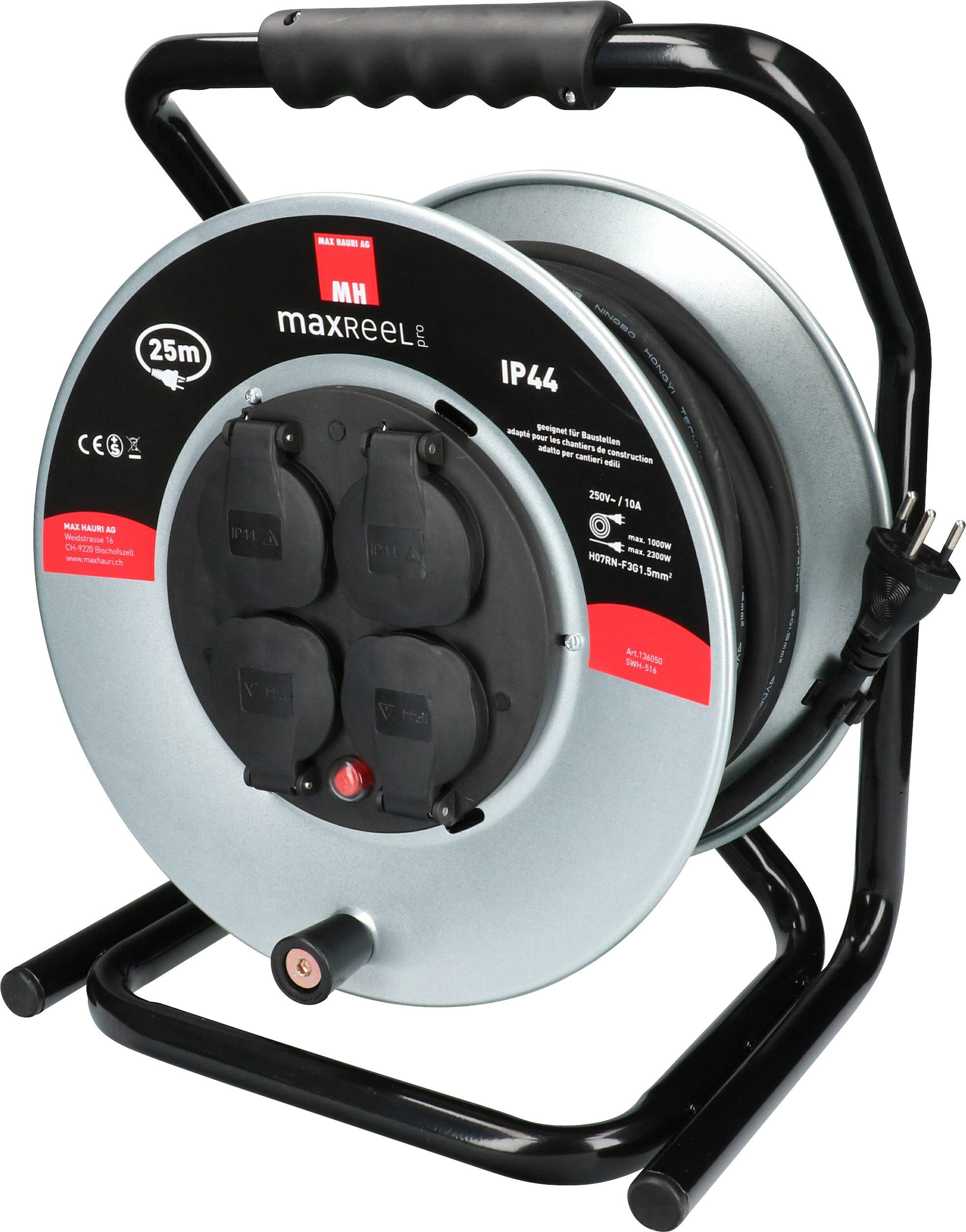 Max Hauri AG 136050 Enrouleur de câble 25.00 m noir Mâle suisse