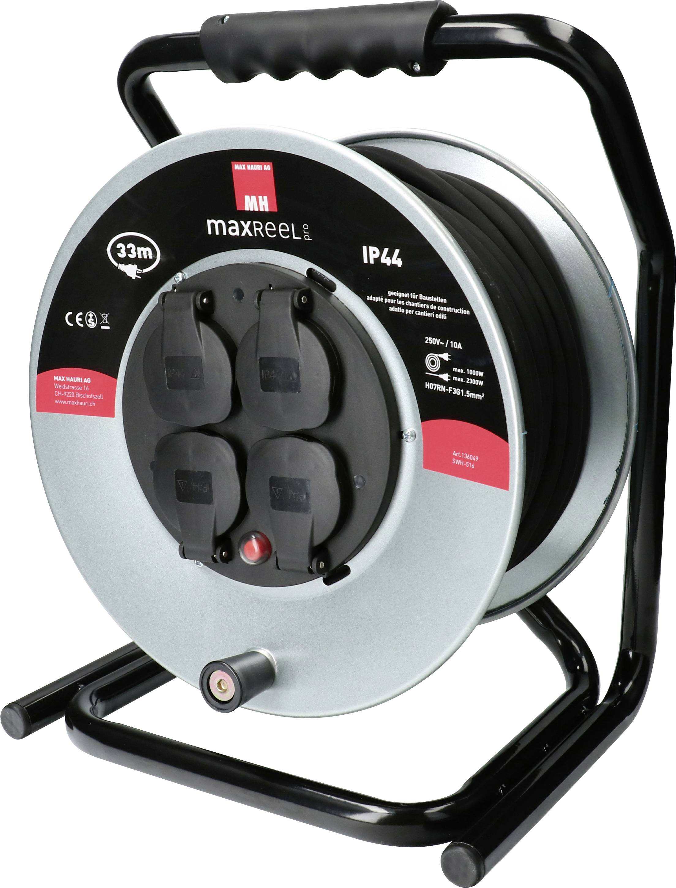 Max Hauri AG 136049 Enrouleur de câble 33.00 m noir Mâle suisse