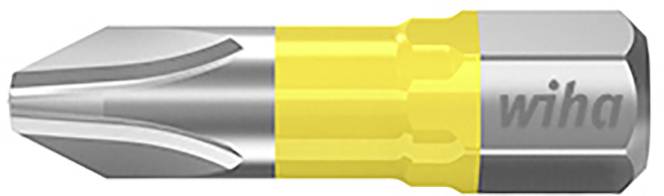 Embout cruciforme avec tige hexagonale jaune et logo 'wiha', utilisé dans les tournevis.