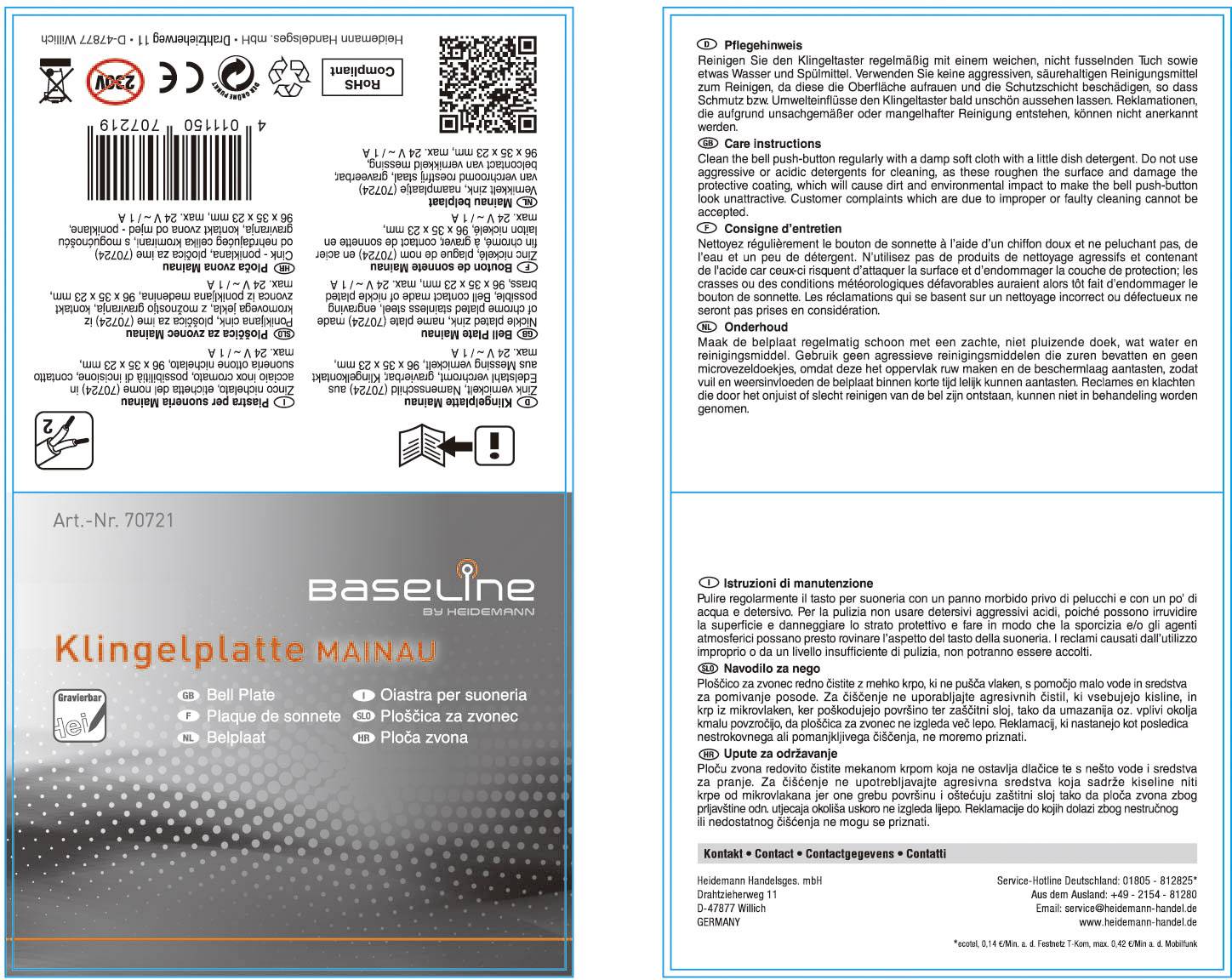 Heidemann 70721 Bouton de sonnette 24 V/1 A