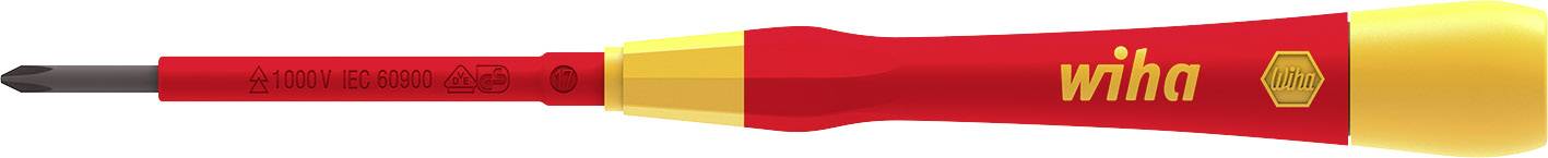 Un tournevis rouge avec des accents jaunes et une tête cruciforme noire. Le nom de la marque et le logo sont visibles sur la poignée.