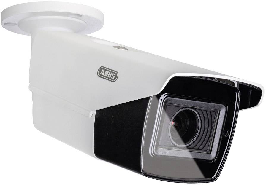Caméra de sécurité blanche avec boîtier rectangulaire et objectif visible, adaptée à la surveillance intérieure et extérieure.