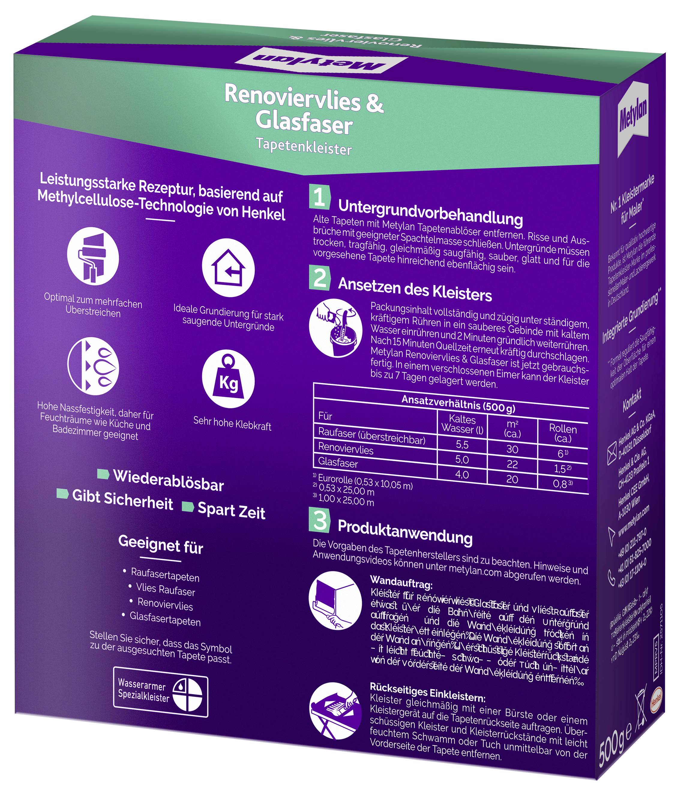 Metylan Renoviervlies & Glasfaser Colle pour papier peint MPRV5 500 g