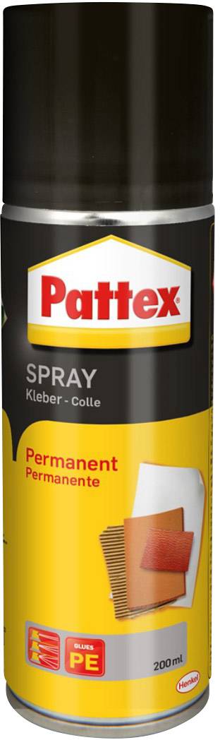Pattex Bombe de colle spray, jaune et noir, pour collages permanents, 200 ml. Adapté aux plastiques et au papier.