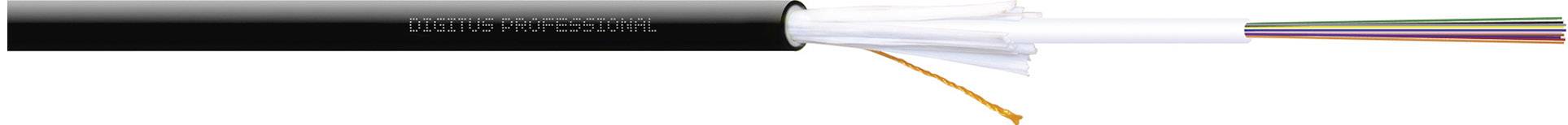 Coupe transversale d'un câble à fibres optiques, montrant plusieurs fibres dans une gaine de protection.