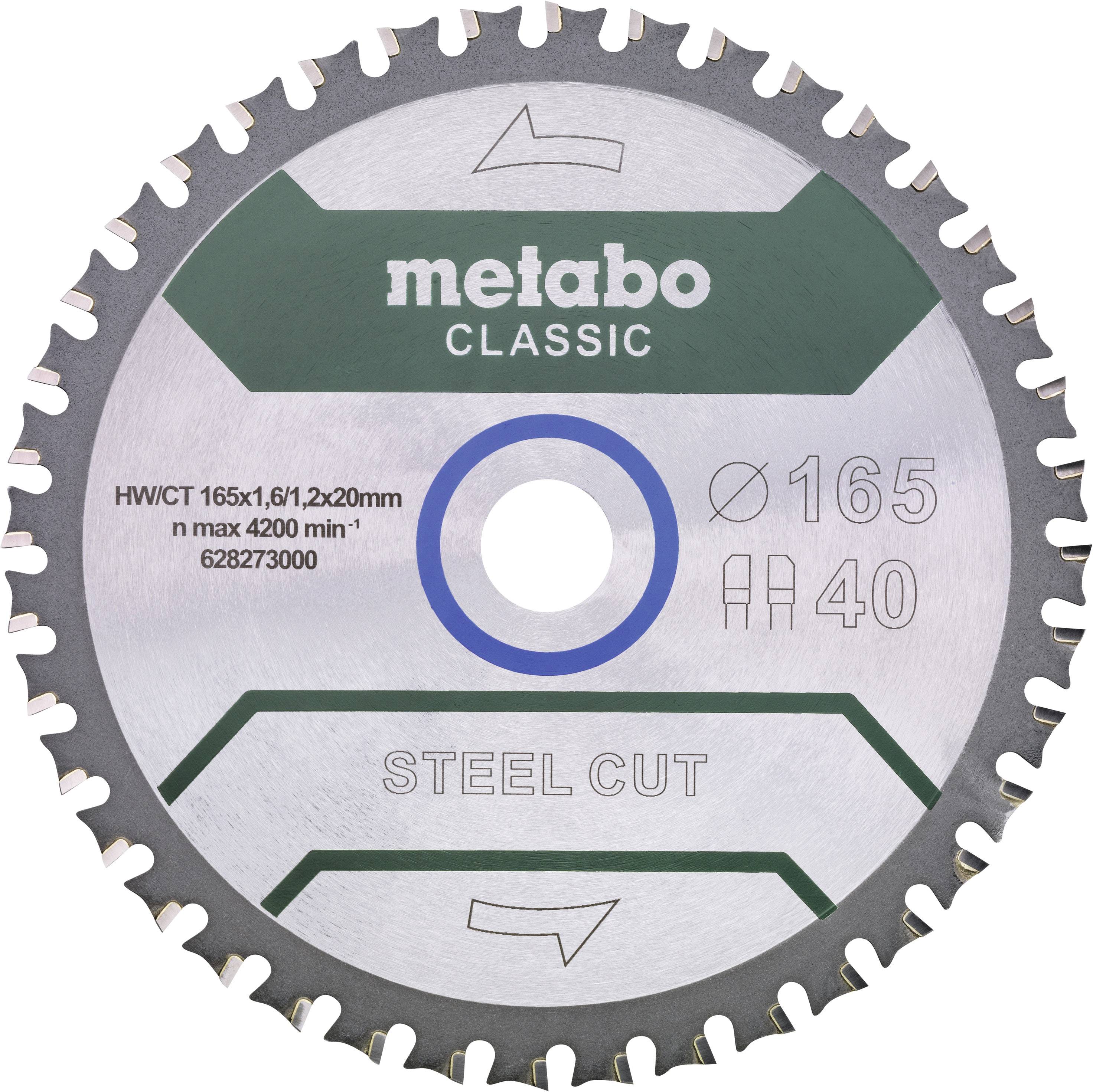 Lame de scie circulaire Metabo, modèle 'Classic', diamètre 165 mm, max. 4200 tr/min, adaptée pour l'acier.