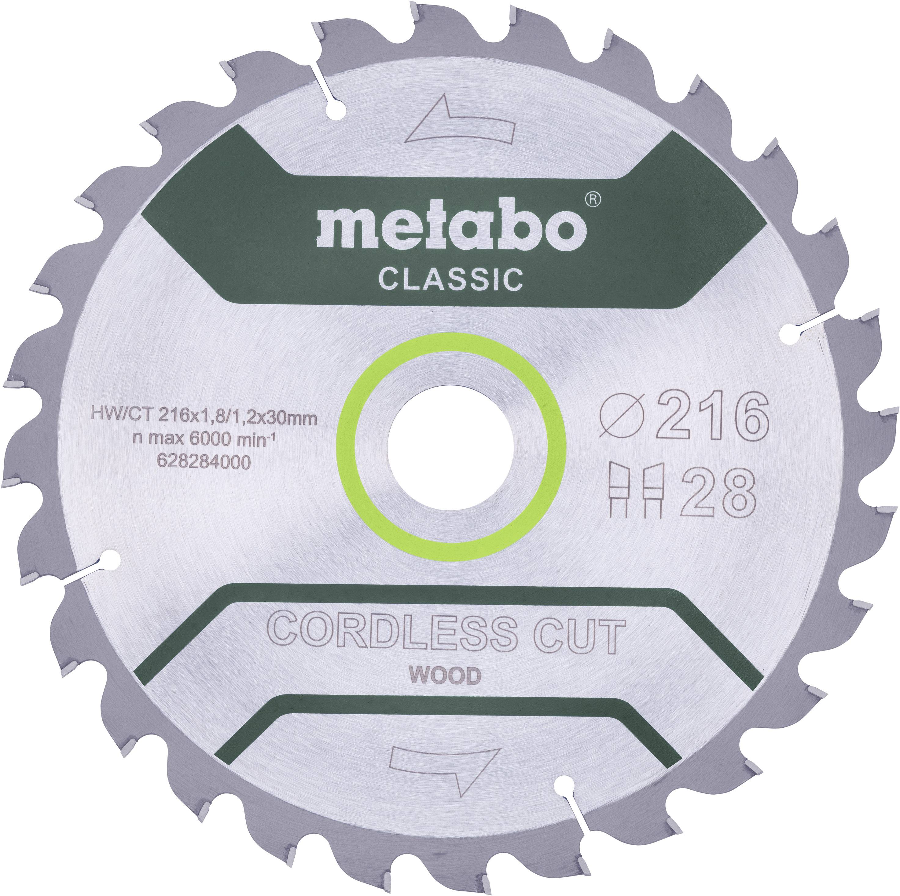 Metabo CORDLESS CUT WOOD CLASSIC 628654000 Lame de scie circulaire 216 x 30 x 1.2 mm Nombre de dents: 40 1 pc(s)