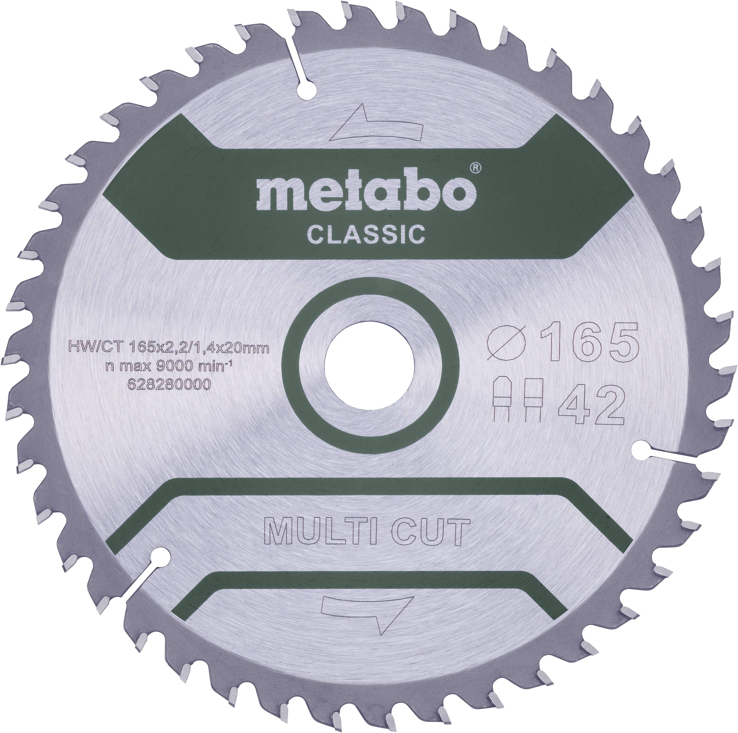 Metabo MULTI CUT CLASSIC 628280000 Lame de scie circulaire 165 x 20 x 1.4 mm Nombre de dents: 42 1 pc(s)