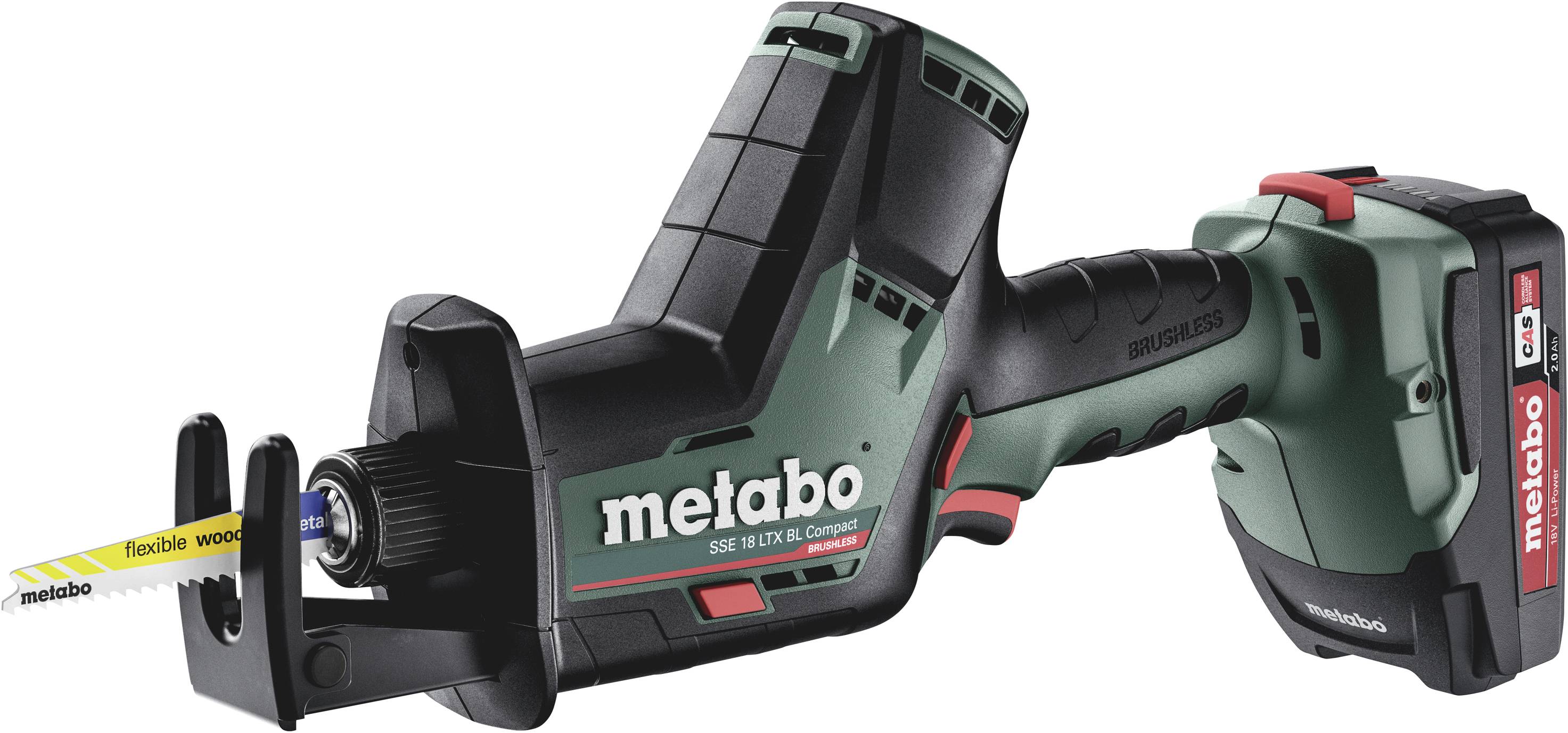 Metabo SSE 18 LTX BL Compact Scie sabre sans fil 602366500 + 2 batteries, + mallette 18 V 2.0 Ah