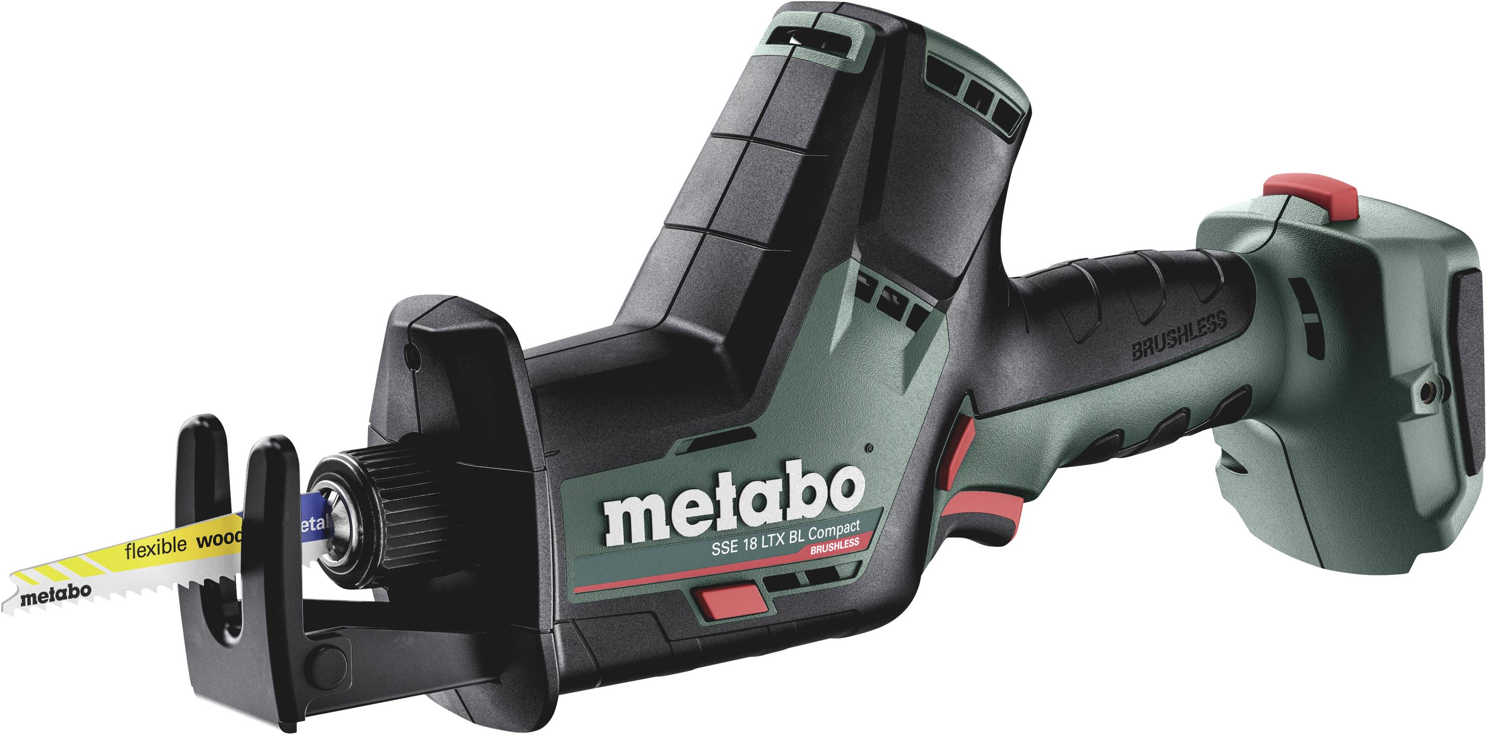 Une scie sabre compacte et sans fil avec une lame Metabo flexible, adaptée aux travaux sur bois. Design ergonomique pour une manipulation facile.