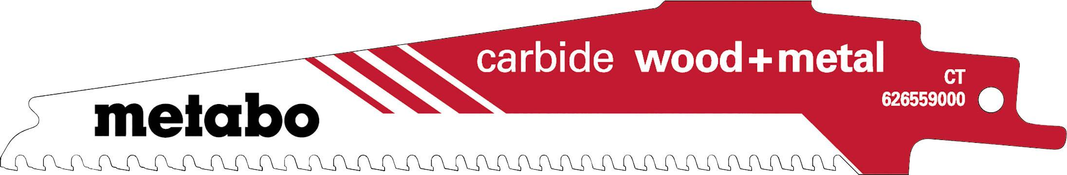 Lame de scie Metabo pour le bois et le métal, conçue en rouge et blanc, avec l'inscription 'carbide wood+metal' et 'CT 6.23555.000'.