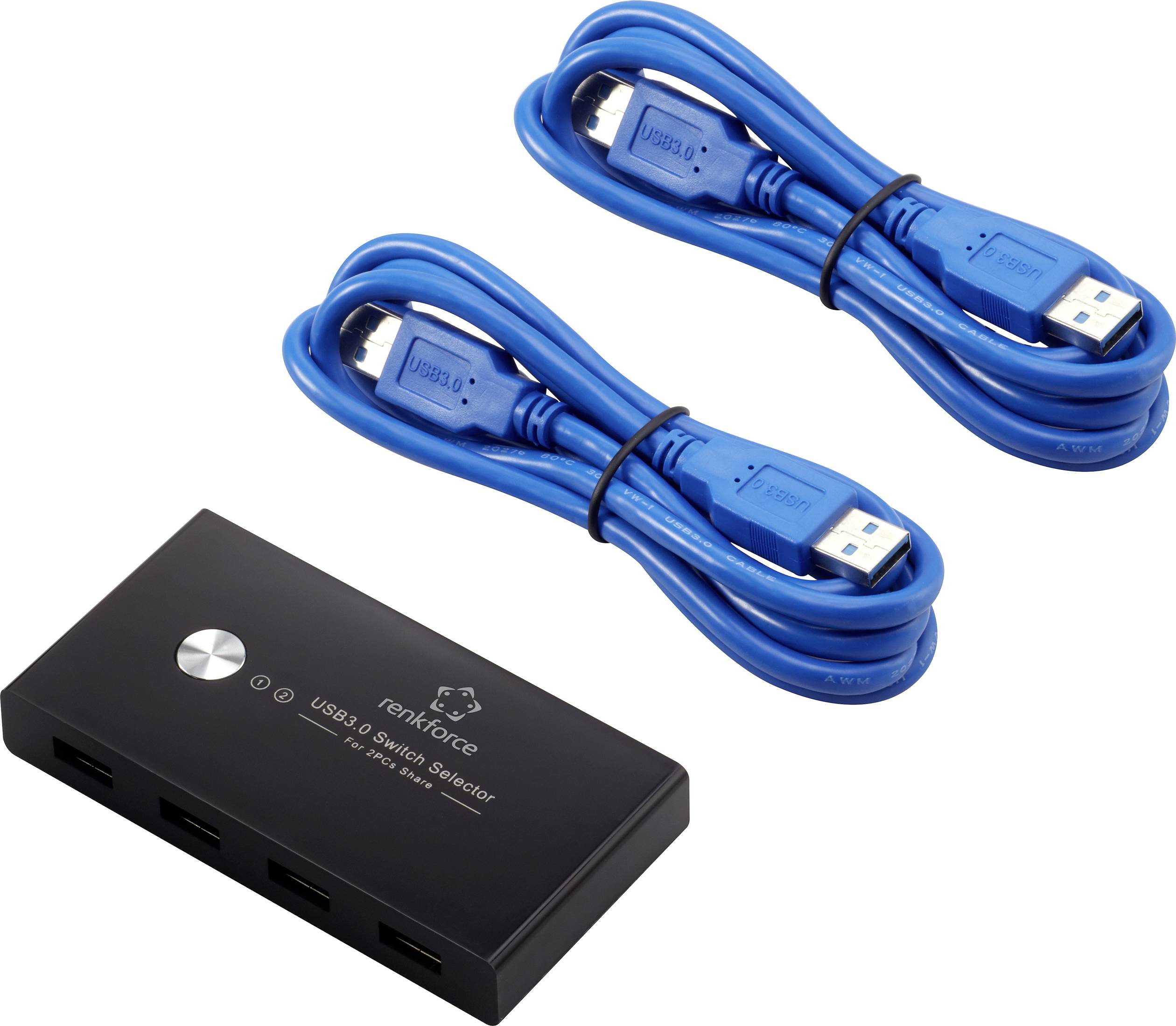 Switch USB 3.0 + hub Renkforce RF-SHB-200 4 ports noir