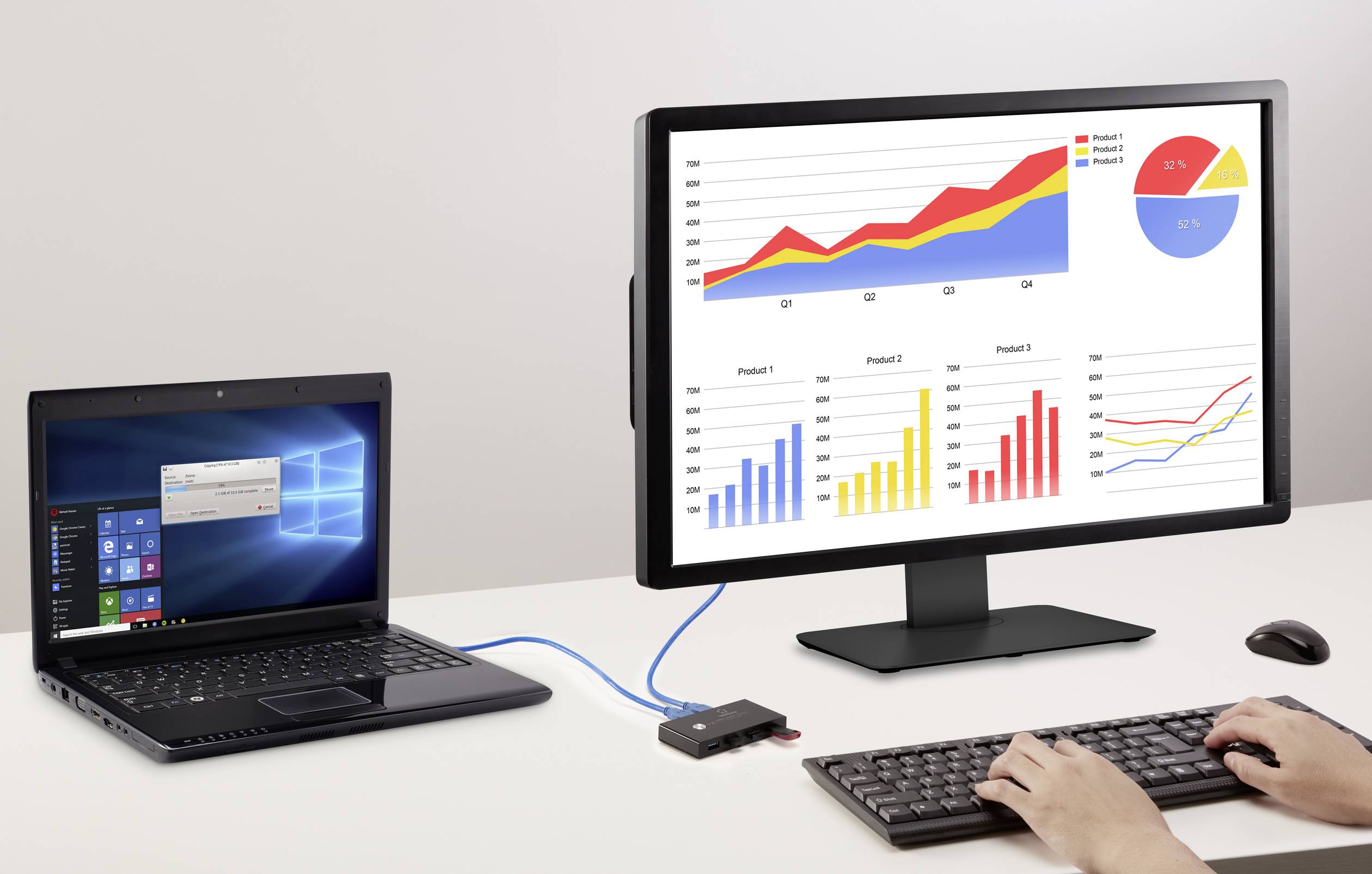 Switch USB 3.0 + hub Renkforce RF-SHB-200 4 ports noir