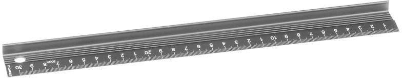 Règle métallique graduée en centimètres et millimètres.