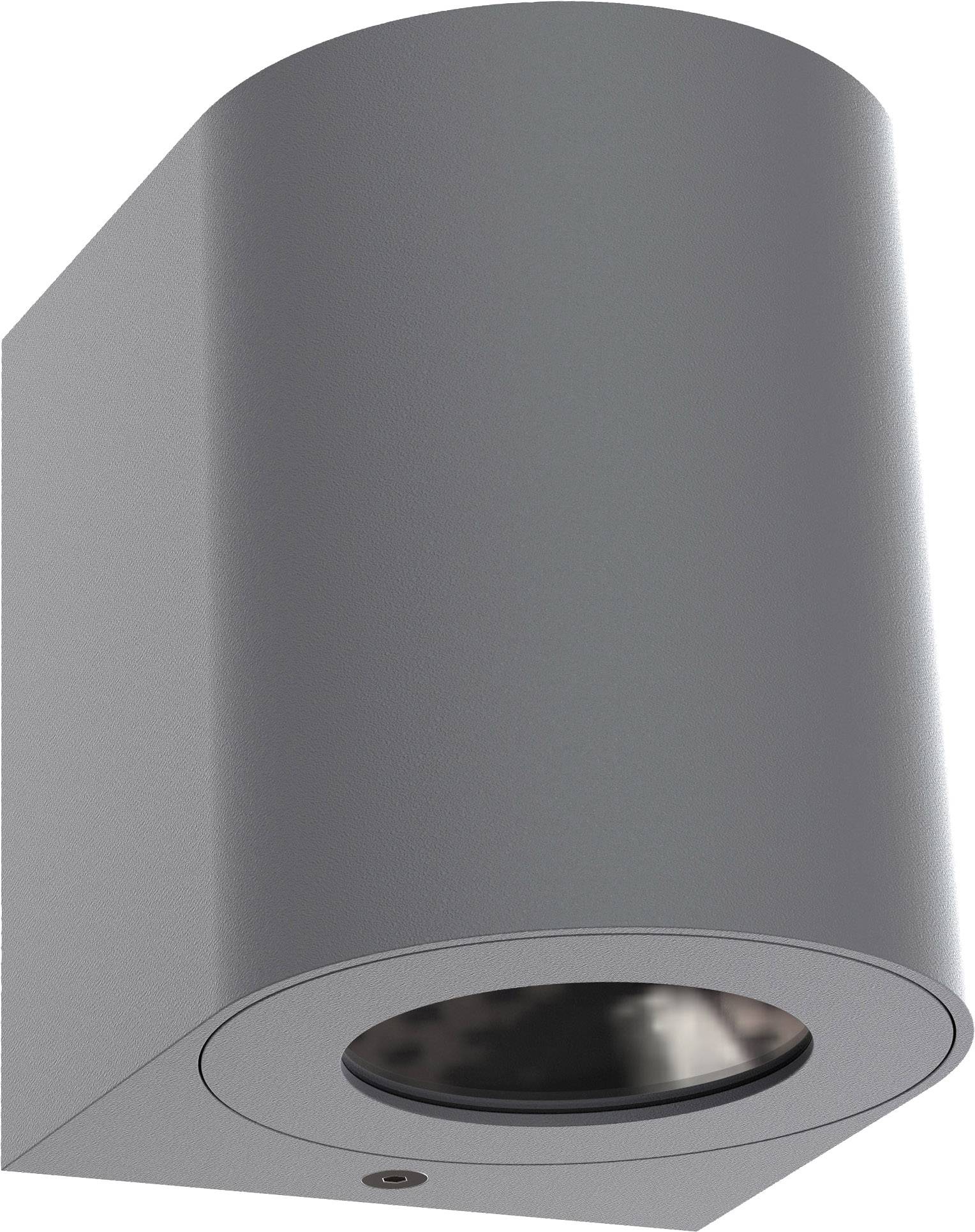 Lampe cylindrique grise avec dos plat pour montage mural, design downlight, aspect moderne.