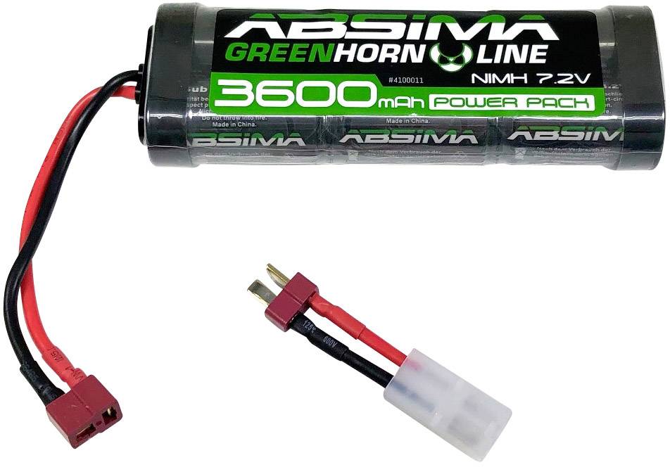 Batterie ABSIMA Green Horn Ligne 3600 mAh NiMH 7.2V Power Pack avec câbles rouges et noirs et un connecteur en T.