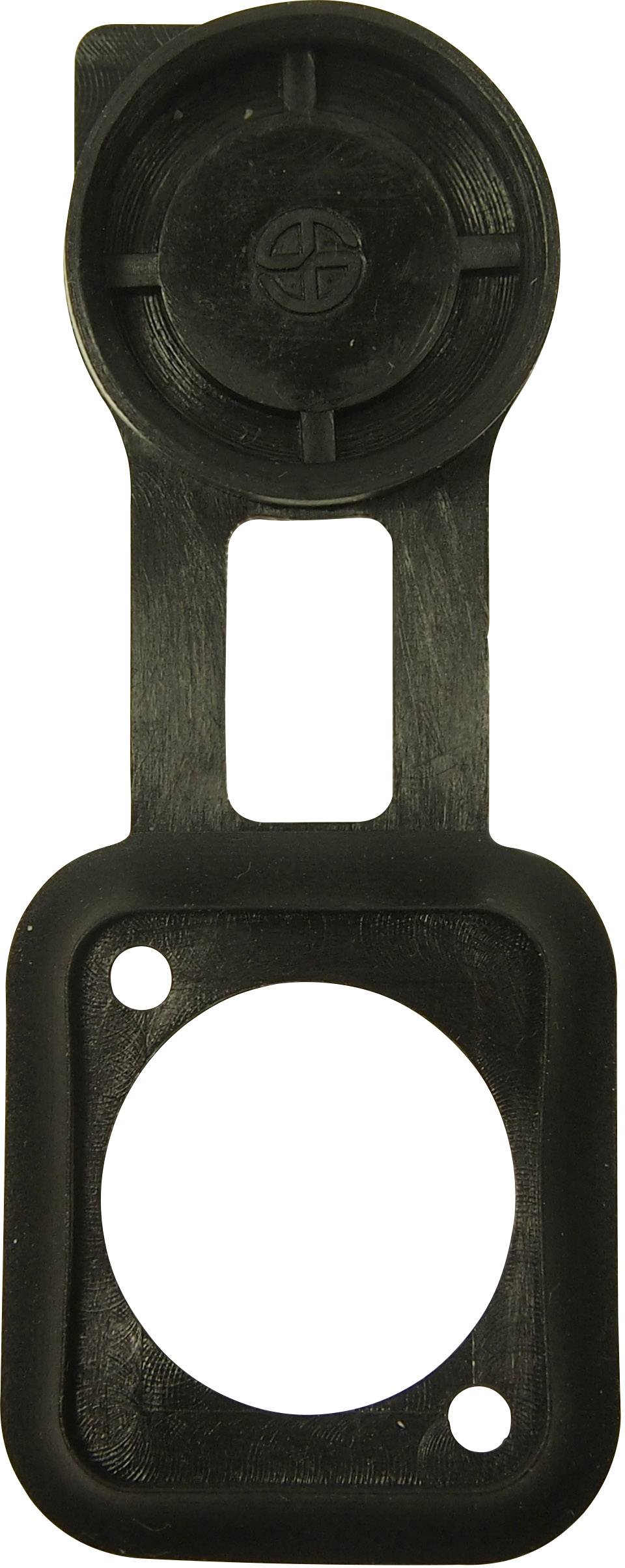 Capuchon noir en plastique rectangulaire avec une partie arrondie au sommet, probablement destiné à protéger un connecteur ou un interrupteur.