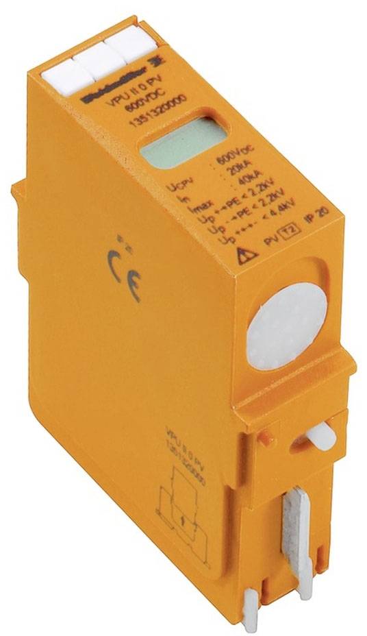 Dispositif de protection contre l'insertion avec boîtier orange pour applications électroniques, portant le marquage CE et les spécifications techniques.