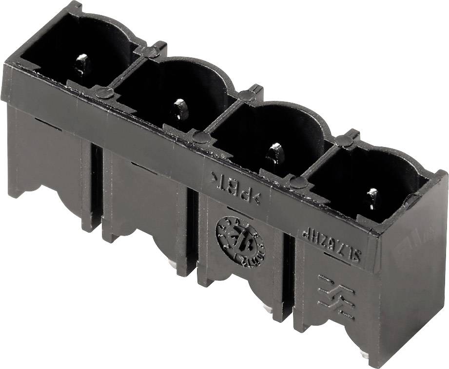 Barrette de connexion à quatre bornes en plastique noir, adaptée aux connexions électriques et aux applications industrielles.