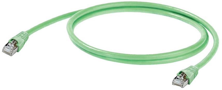 Câble Ethernet vert avec connecteurs RJ45 aux deux extrémités, permettant de connecter des appareils réseau.