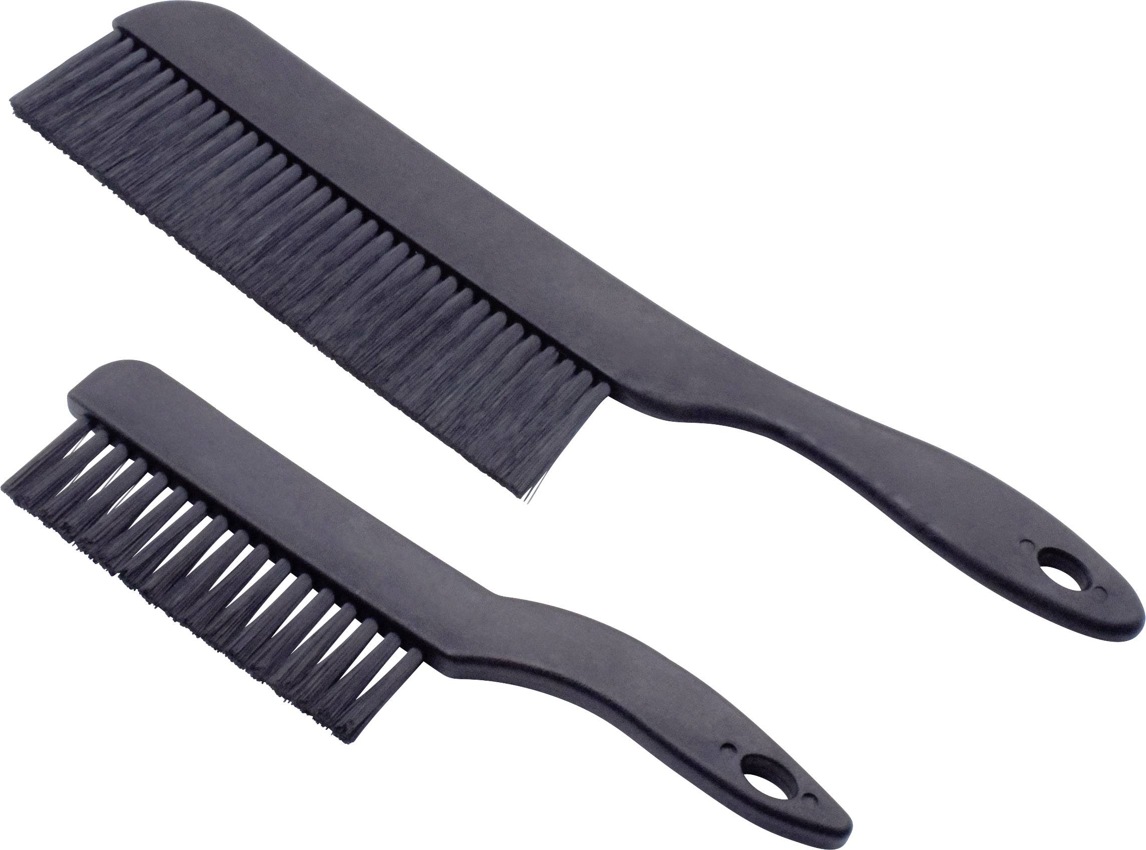 Deux peignes noirs de coiffure, l'un grand et l'autre plus petit, sont posés côte à côte sur une surface blanche.