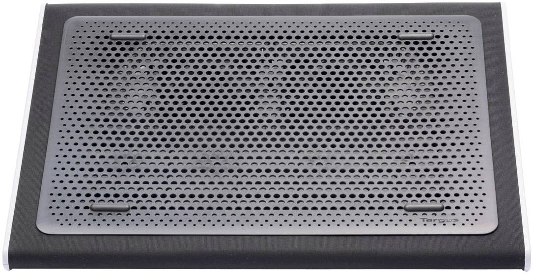 Refroidisseur pour ordinateur portable noir à surface perforée pour une meilleure circulation de l'air. Adapté pour un refroidissement efficace des ordinateurs portables.