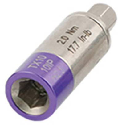 Adaptateur de couple, argenté et violet, avec marquage '20 Nm' et '177 in-lb'. Utilisé pour le réglage précis des couples de serrage.