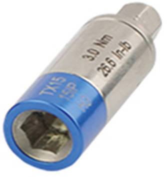 Embout de clé dynamométrique avec finition bleue et argentée, indiquant 30 Nm et 265 lb-po.