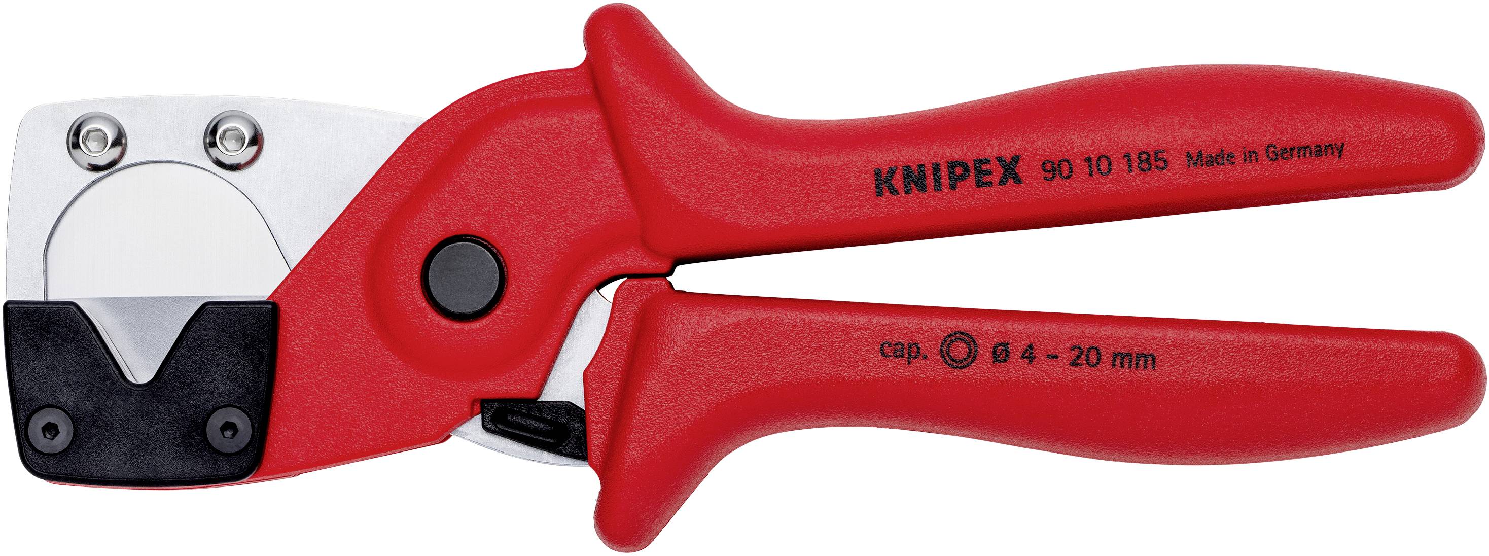 Coupe-câbles rouge avec marquage 'KNIPEX', adapté pour les câbles de 6 à 20 mm de diamètre, fabriqué en Allemagne.
