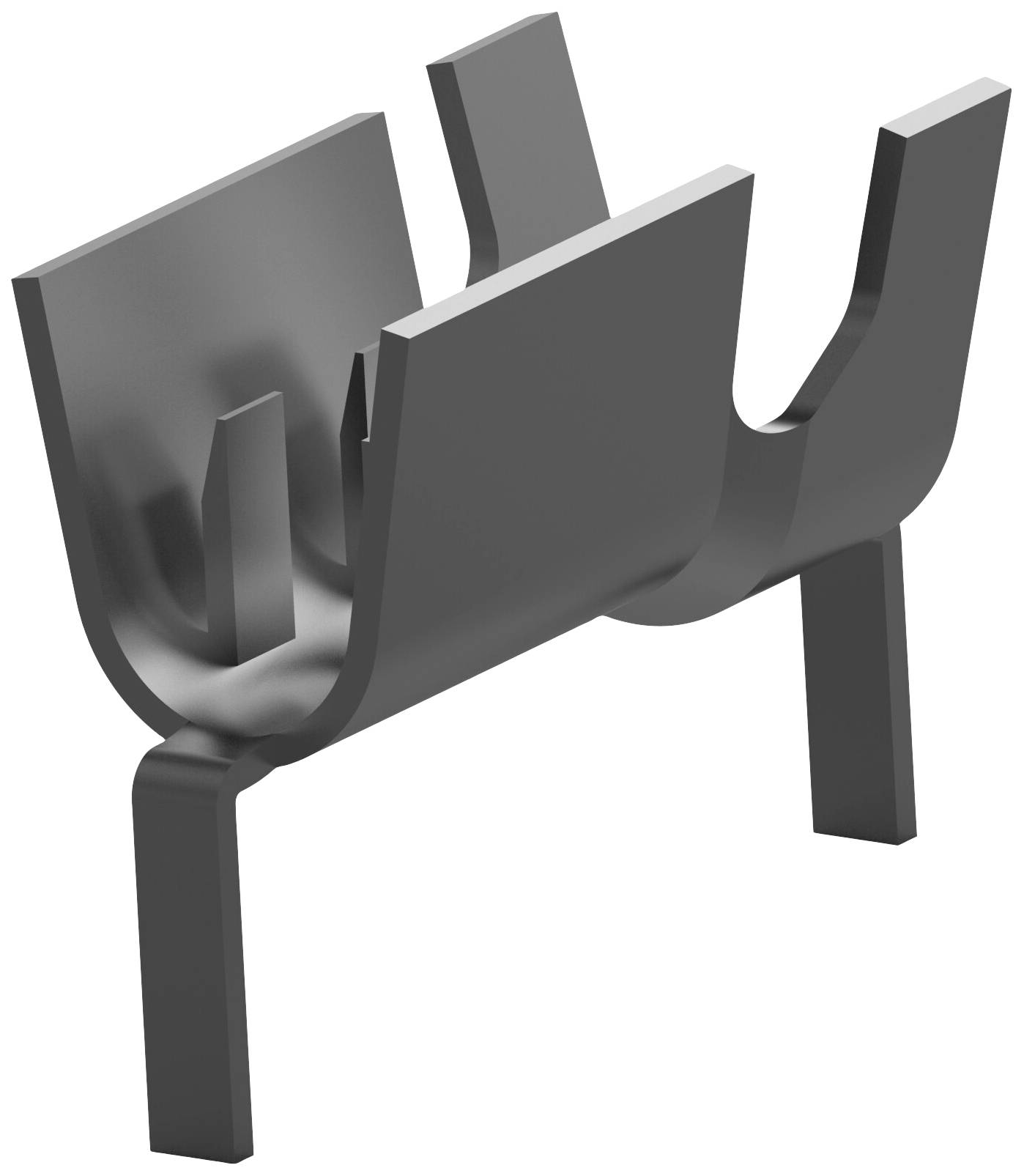 'Image d'une pièce en plastique gris structuré avec deux supports verticaux. Il pourrait s'agir d'un élément d'un dispositif mécanique plus important.'