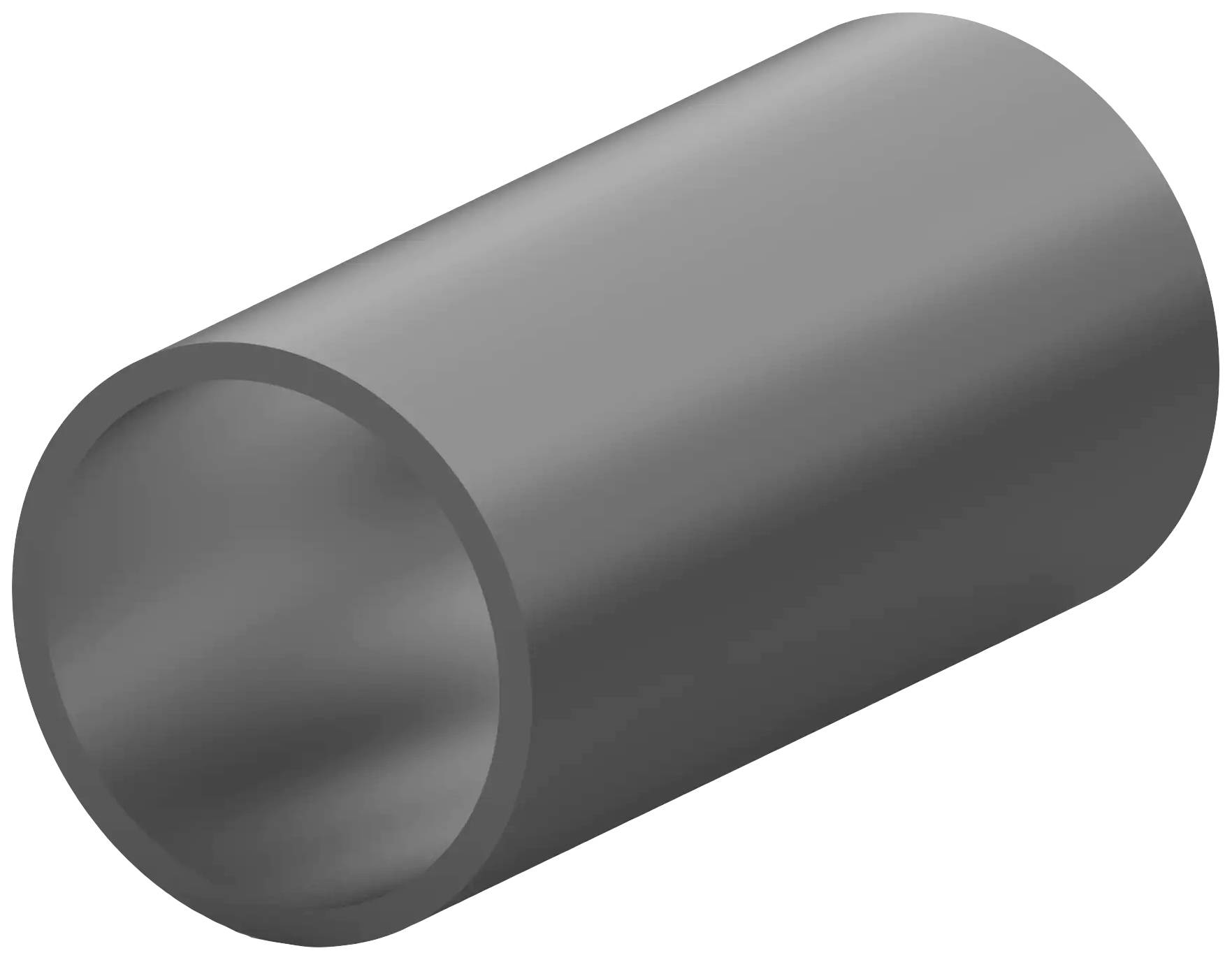Tube cylindrique gris en métal, légèrement incliné vers la gauche, sans ouvertures visibles.