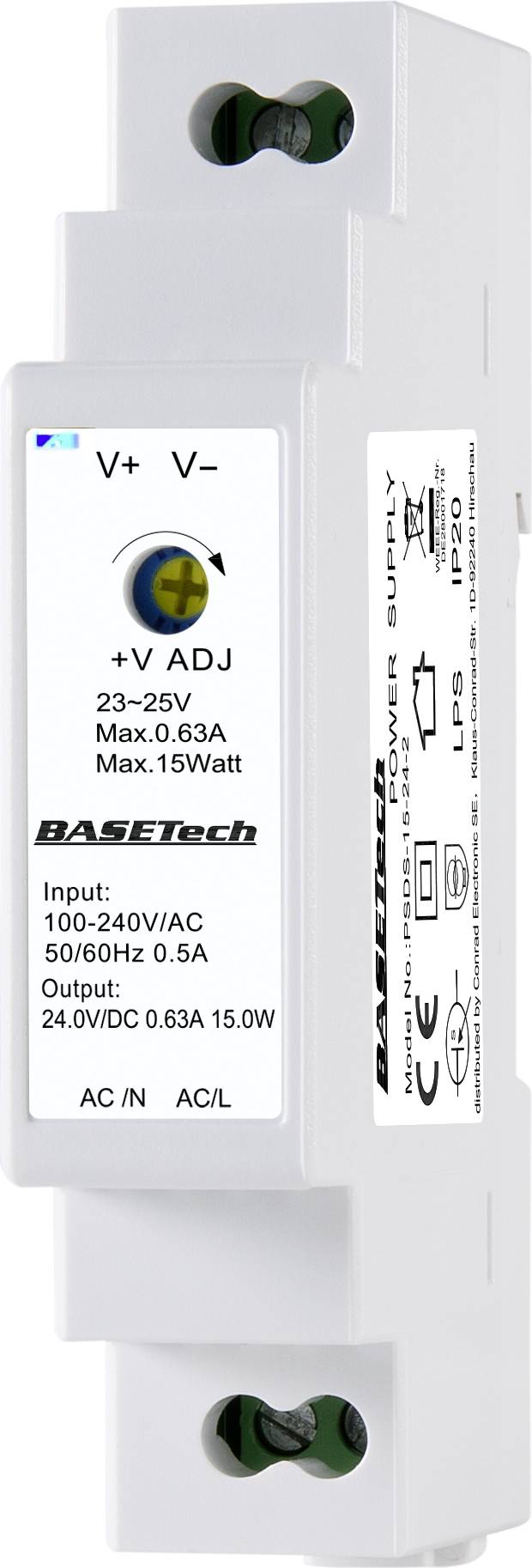 Basetech BT-2250248 Alimentation rail DIN 24 V 0.63 A 15 W Nbr. de sorties:1 x Contenu 1 pc(s)