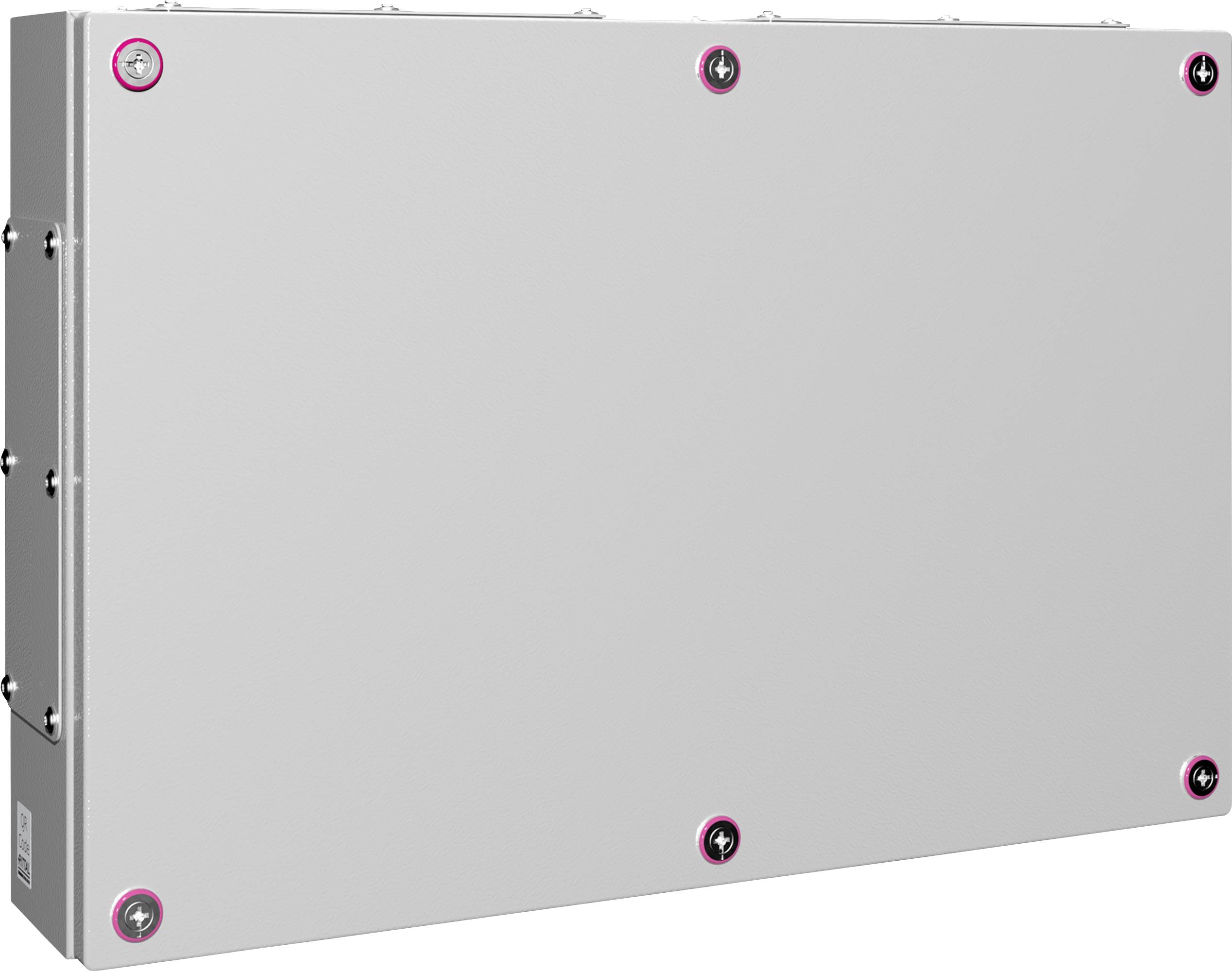 Boîte rectangulaire en métal gris avec plusieurs vis en surface pour la fixation. Adaptée aux applications mécaniques ou électriques.