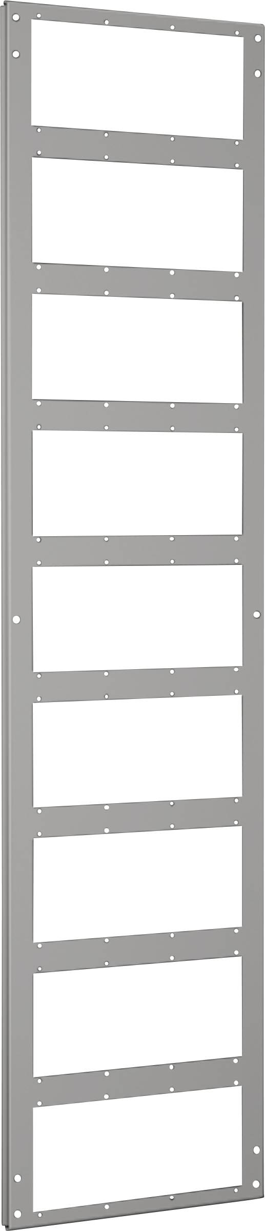 Une structure métallique argentée, verticale, avec plusieurs traverses horizontales. Elle pourrait servir de support ou de cadre pour des appareils électriques.