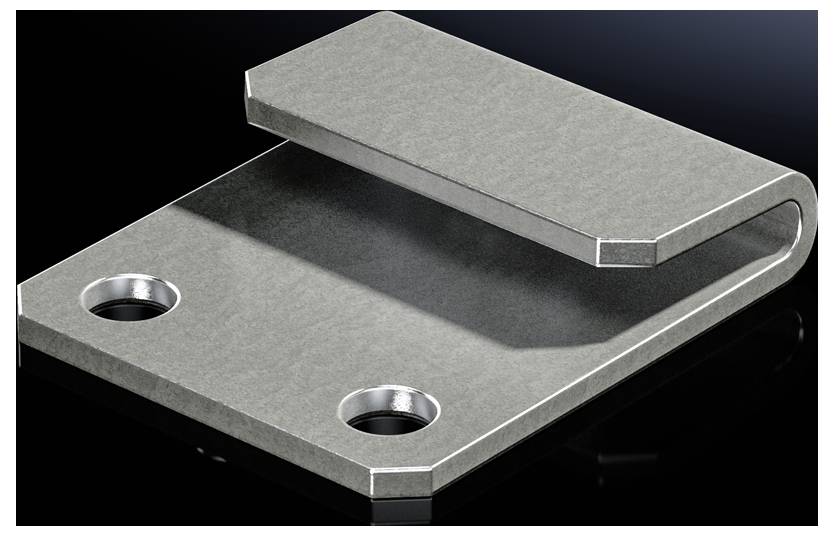 Équerre de fixation métallique avec deux trous de fixation. Utilisée pour la fixation ou la connexion dans des applications de construction.