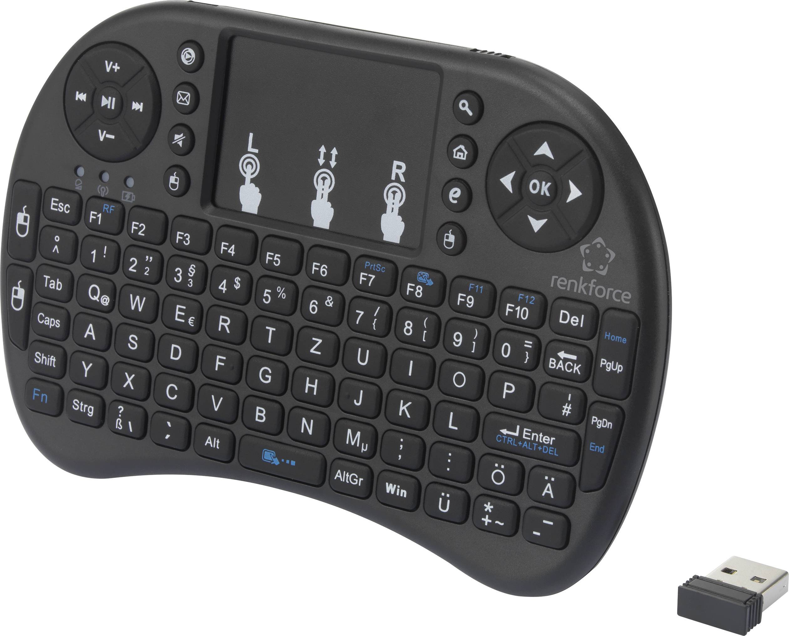 Renkforce RF-MWK-100 radio Clavier allemand, QWERTZ noir pavé tactile intégré