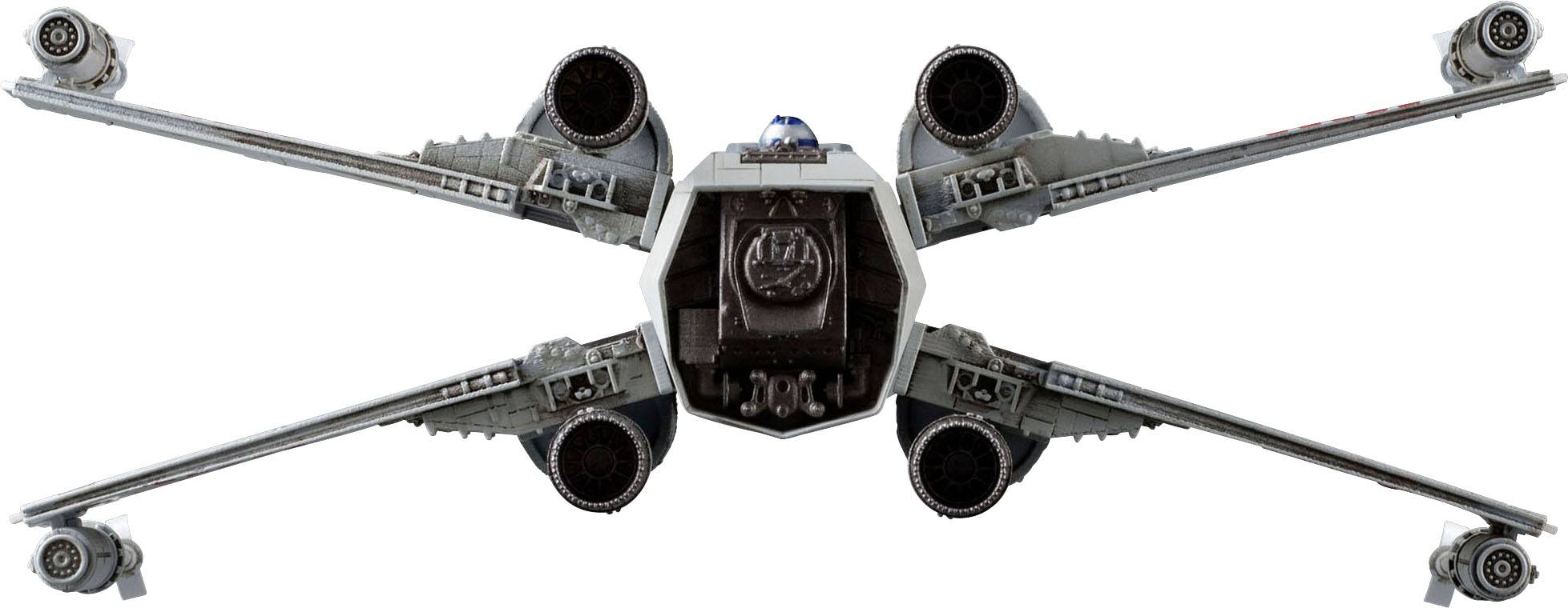 Un vaisseau spatial à quatre ailes en forme de X, connu d'un film de science-fiction. Il possède un cockpit central et des moteurs à chaque aile.