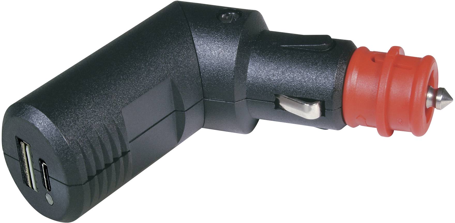 ProCar Double connecteur de charge USB-C/A coudé 12 V/5 V. Charge de courant max=3.6 A 12 V