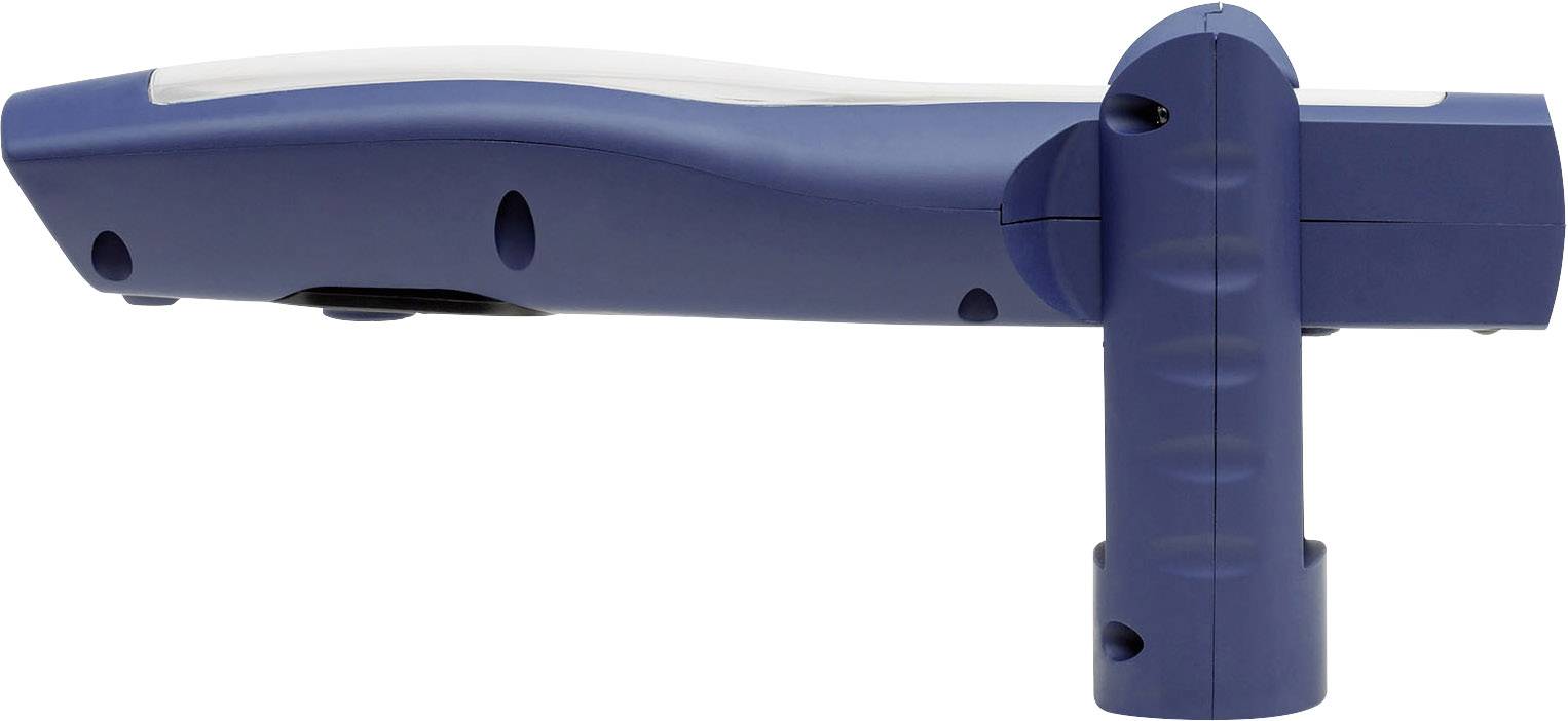 Embout d'aspirateur bleu au design fin et ergonomique, positionné sur le côté.
