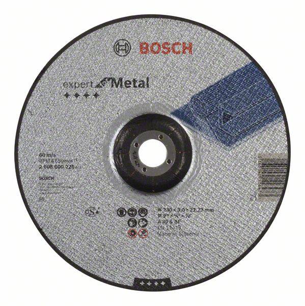 Disque à tronçonner Bosch, adapté pour l'usinage des métaux. Diamètre : 125 mm, épaisseur : 3 mm. Numéro de modèle et détails sur l'étiquette.