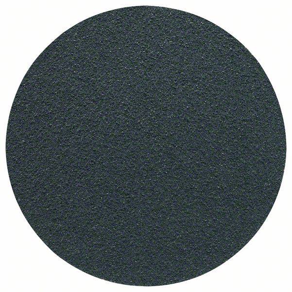 Disque de papier de verre noir, rond, à structure granulée fine.