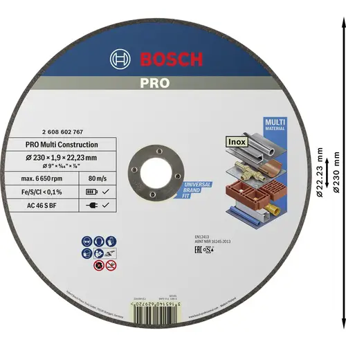 Bosch Accessories 2608602767 2608602767 Disque à tronçonner 230 mm 1 pc(s) acier Bosch Accessories 2608602767 2608602767 Disque à tronçonner 230 mm 1 pc(s) acier
