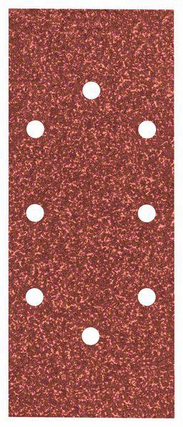 L'image montre un papier de verre rouge avec neuf trous répartis uniformément.