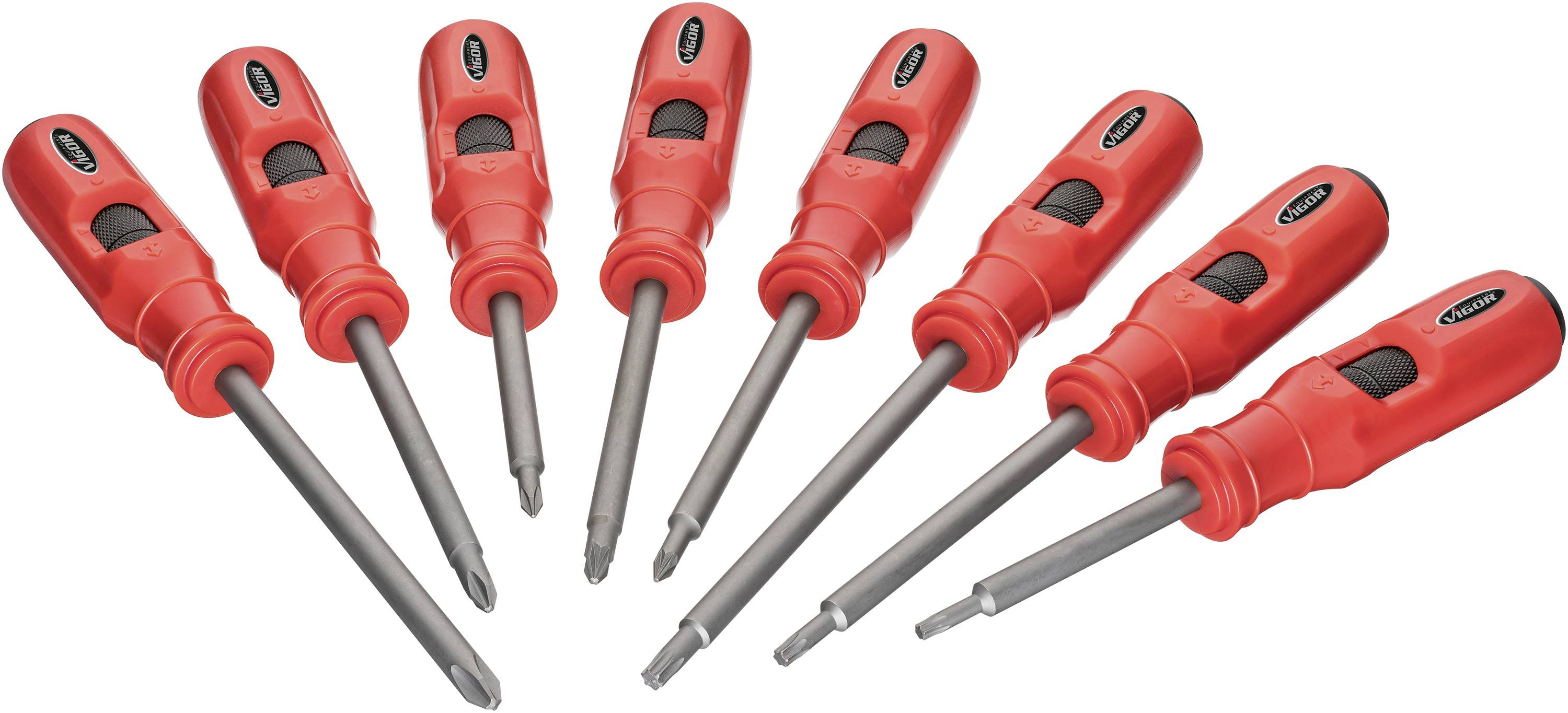 Vigor V7124 Jeu de tournevis PH 1, PH 3, PZ 1, PZ 2, T 20, T 30